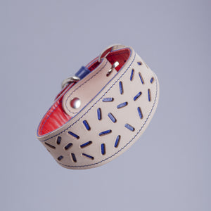 Open image in slideshow, Blue Greyhound Leather Collar from the Bauhaus Collection
